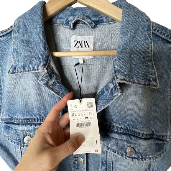 NWT Zara Full Length Denim Cut Out Jumpsuit Sz XL Sleeveless Distressed - Picture 14 of 16